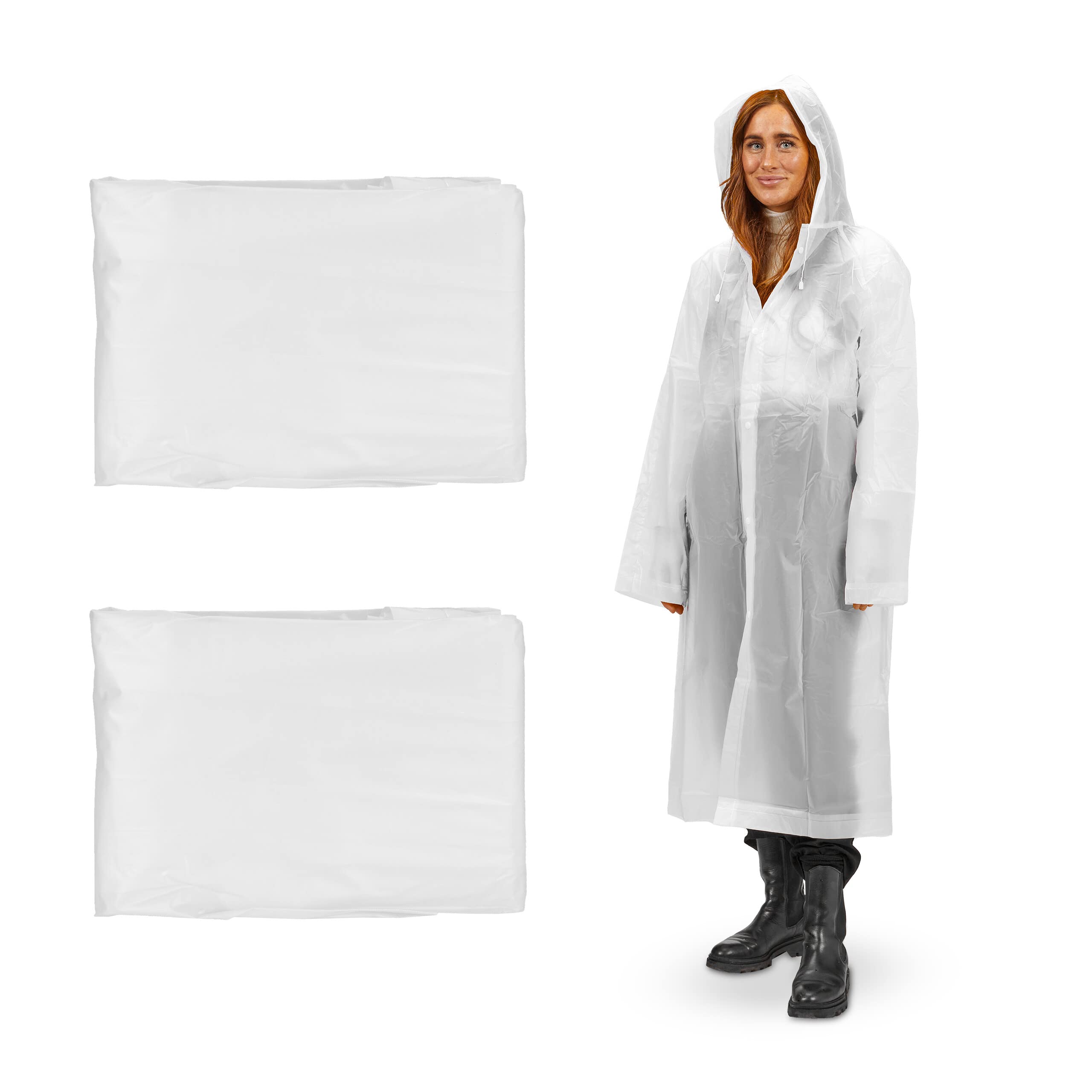 Relaxdays Women's White Set Of 2 Rain Ponchos, With Hood, Reusable Raincoat, & Men, Waterproof, Long, Festival & Camping,
