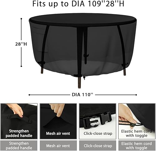 Miniatura 23 de Fundas para muebles de patio, funda redonda resistente para mesa de patio (48 pulgadas de profundidad x 26 pulgadas de alto), cubierta de mesa Negro