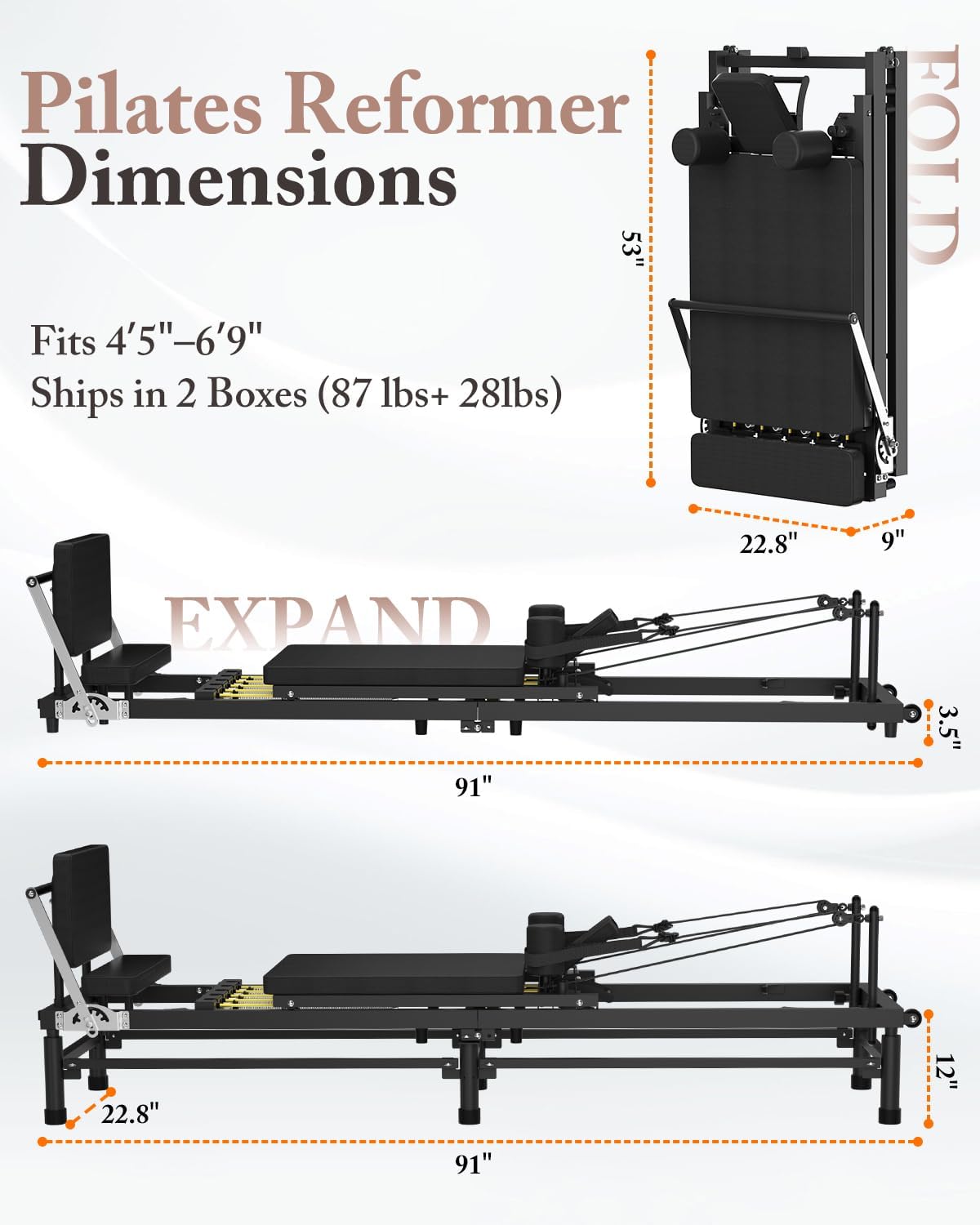 Cofiyard Pilates Reformer, 91’’ Foldable Pilates Machine for Home Use and Gym Workout, Pilates Equipment with Adjustable Reformer Heights, Reformer Machine with Springs & Cords and Jump Boards
