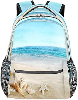 Mochilas escolares de estrela do mar para meninas, mochila de estudante, resistente à água, mochila escolar de viagem com conchas de animais para mulheres/homens, Multi, Medium