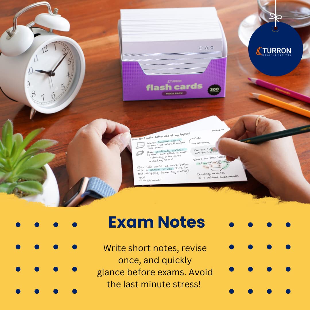 Turron Blank Index Flash Cards (300, White, 3 x 5 Inch, 2-Side Ruled) 1