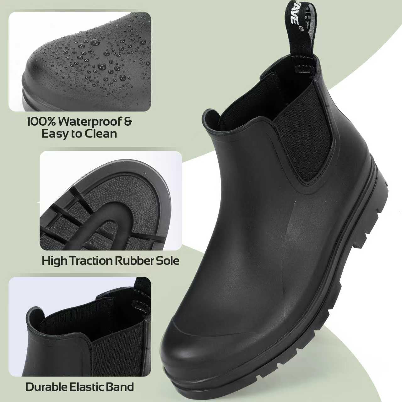 Showave Ankle Rain Boots Women Garden Booties Waterproof Slip on Rubber Boot Lightweight