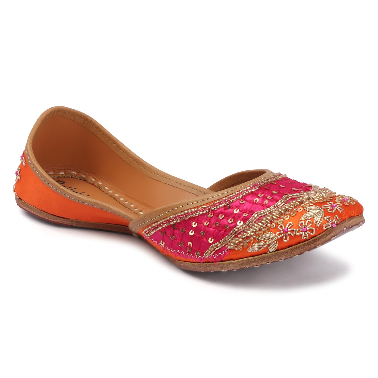 Women Orange -Pink Embellished Ethnic Mojaris Flats DJ-24-image-2