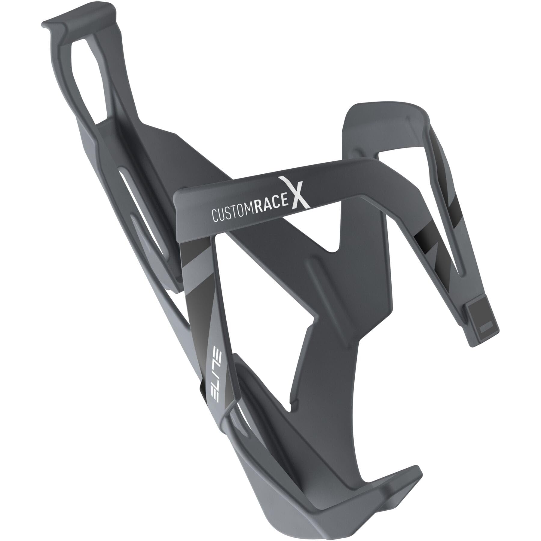 Elite Custom Race X Bottle Cage Grey Skin Black Graphic – Ultra Lightweight Side-Entry Bike Bottle Holder 28.5g – Self-Adjusting Fibre-Reinforced – For Road Bike, MTB & Gravel Cycling