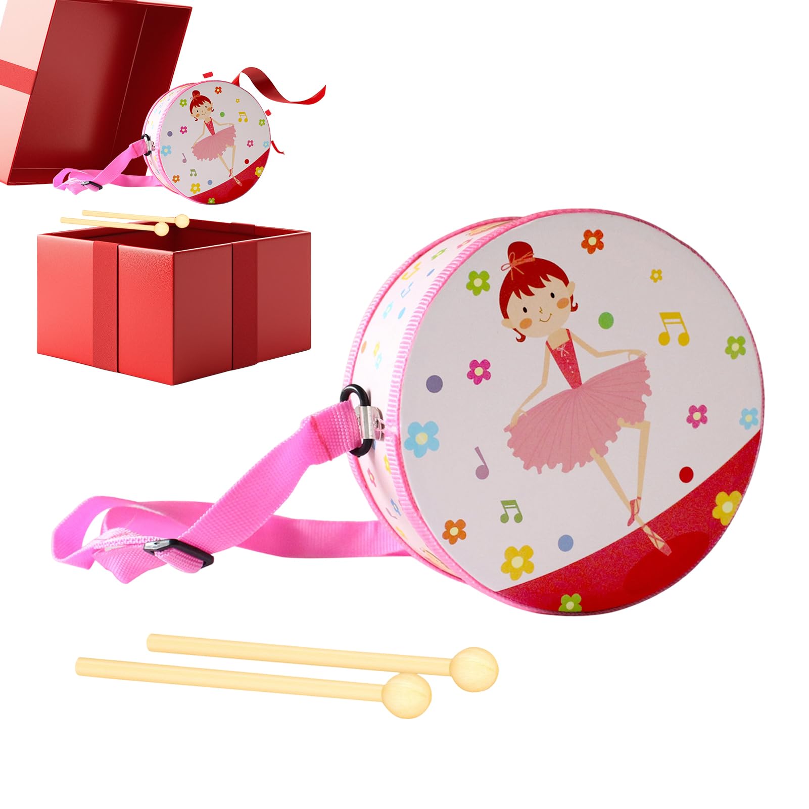 Cute Drum Kids, Educational Musical Instrument, 5.9in Adjustable Strap Toy Set, Drum for Early Learning, Musical Toy with Fun Build, Compact Instrument for 2 to 5yo Boys & Girls