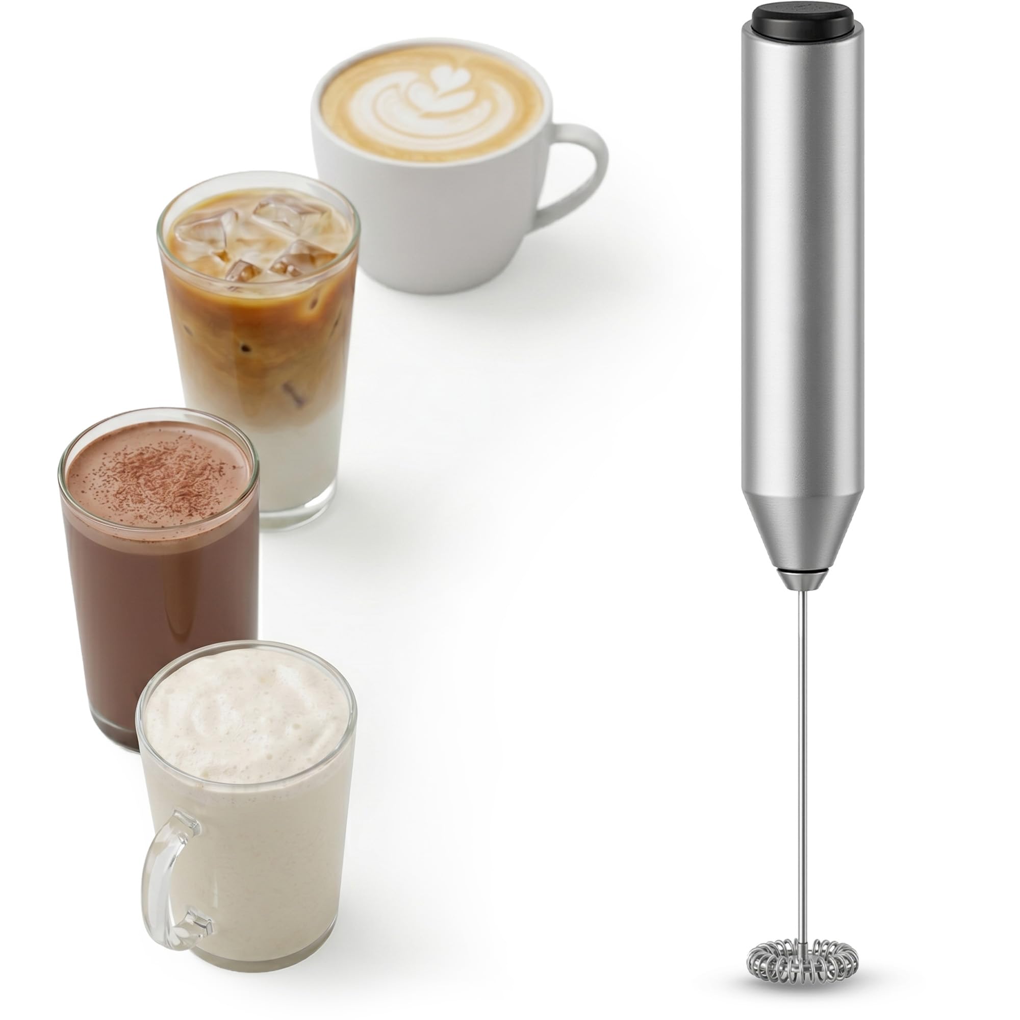 Wolf Power Handheld Milk Frother, Stainless Steel Electric Whisk Coffee Frother, Battery Operated, Portable Foam Maker for Latte, Cappuccino, Matcha, Hot Chocolate & Shakes (Silver)