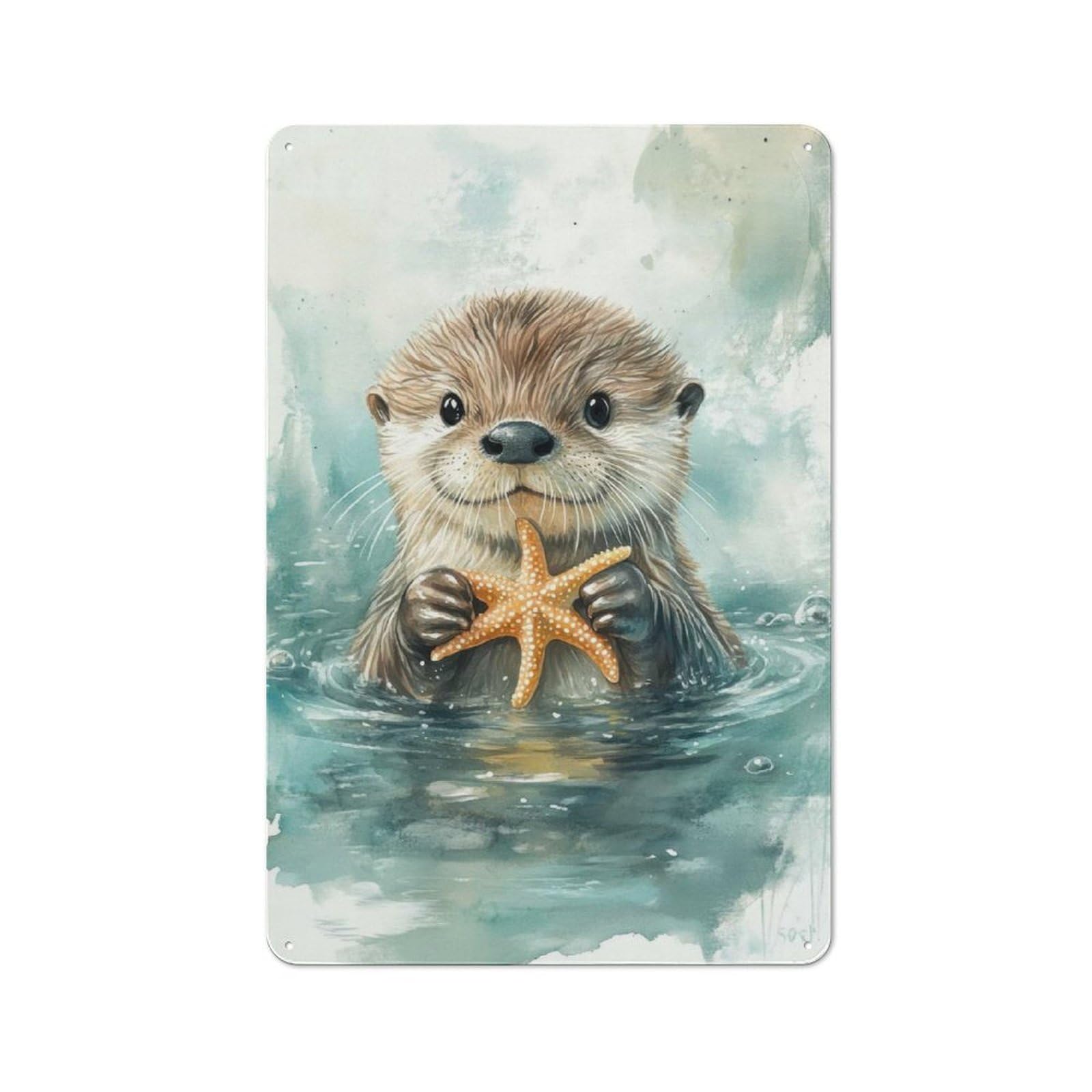 Junmoney Cute Otter With Starfish Vintage Tin Sign 30X20cm With For Guest Room Or Hallway, For Collectors Decorating Guest Rooms And Hallways