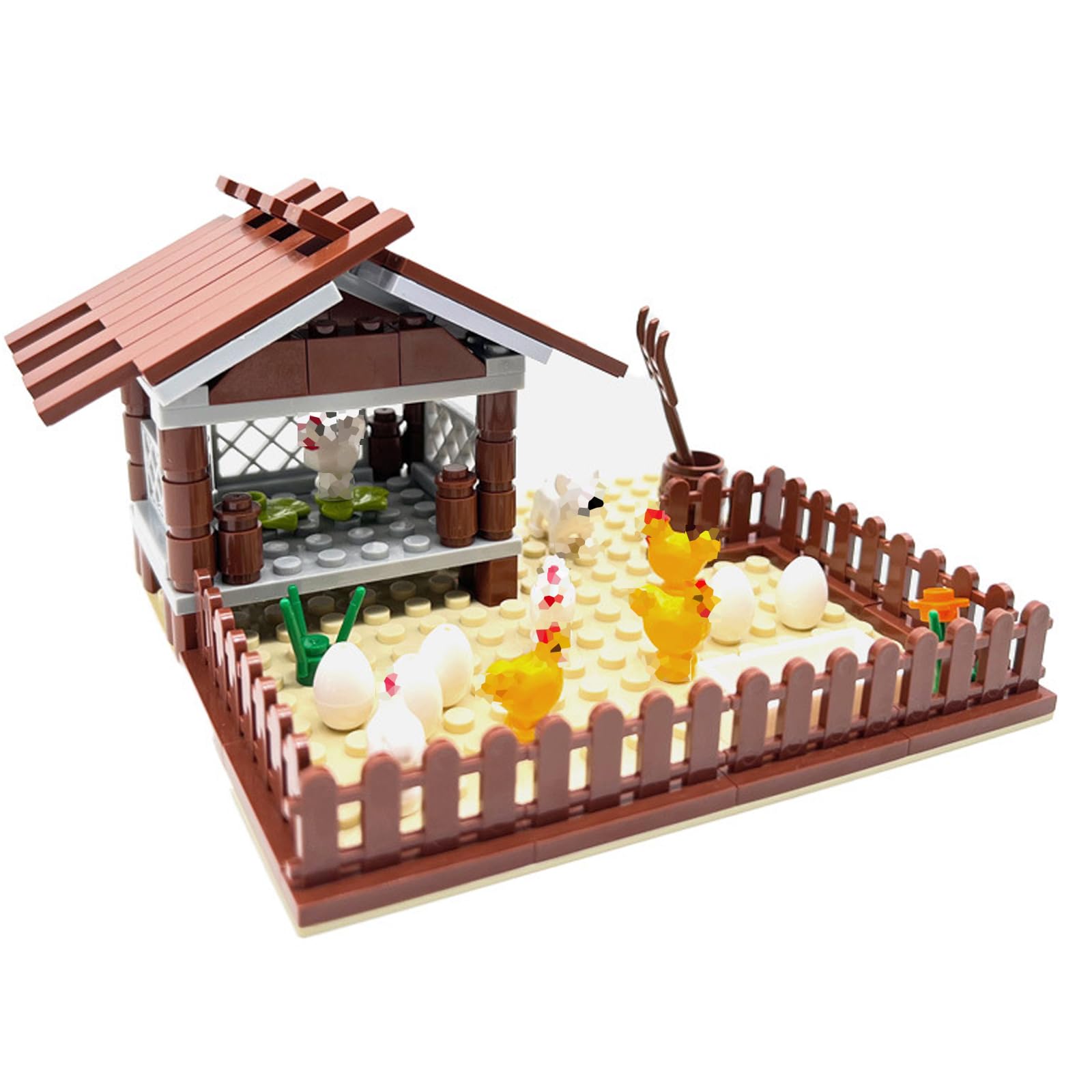 Amazon.co.jp: 納屋と農場の組み立てブロックセットD、鶏小屋、庭