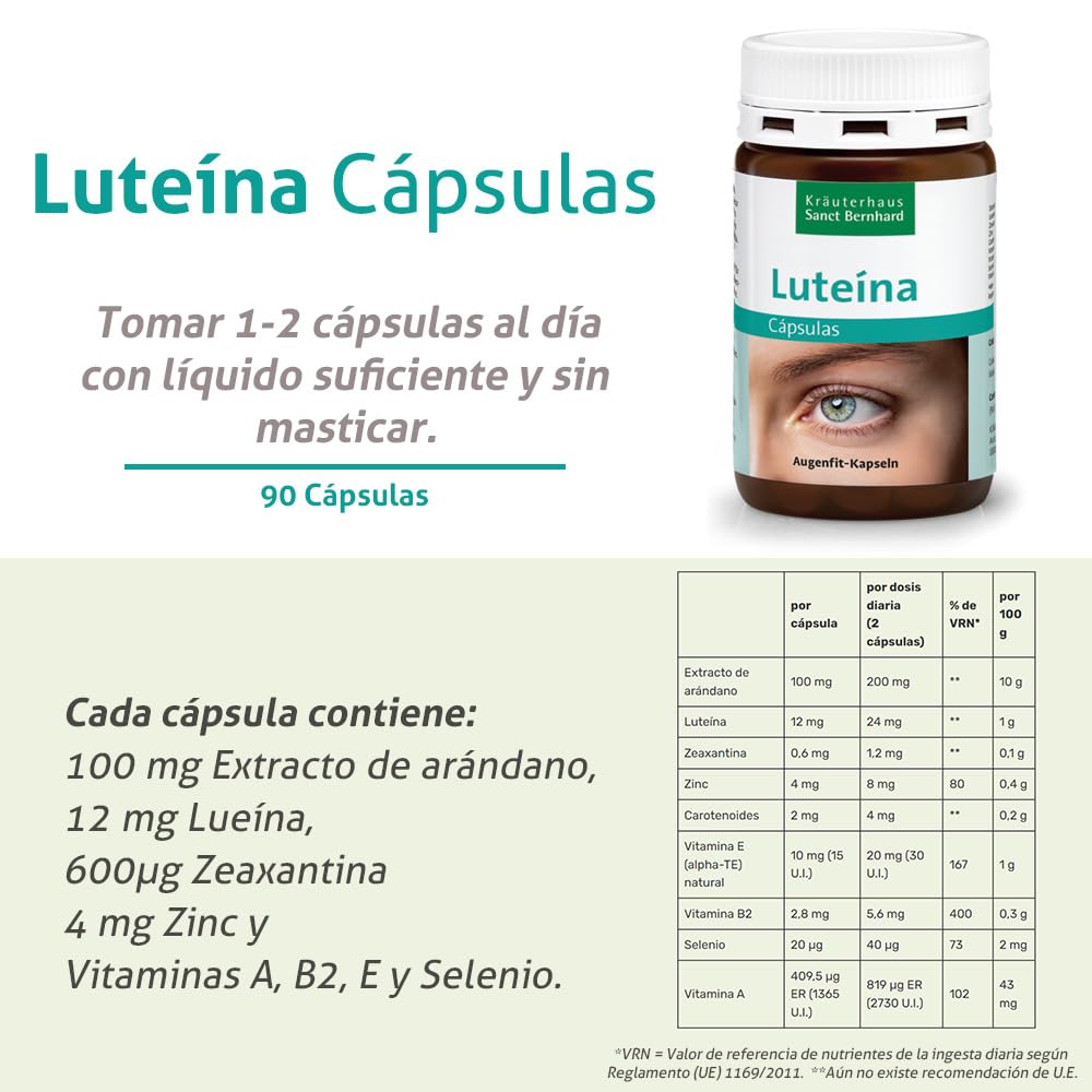 Luteína Cápsulas - 3x 90 Cápsulas | Solo una Cápsula al día | Con zeaxantina para la vista | Para hasta 9 meses