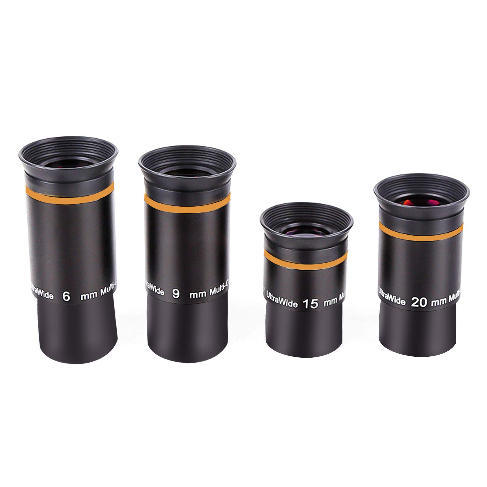 Lot de 4 oculaires ultra grand angle de 66 degrés pour télescope (6 mm-9 mm-15 mm-20 mm) entièrement recouvert de vert accessoires de télescope de 3,2 cm