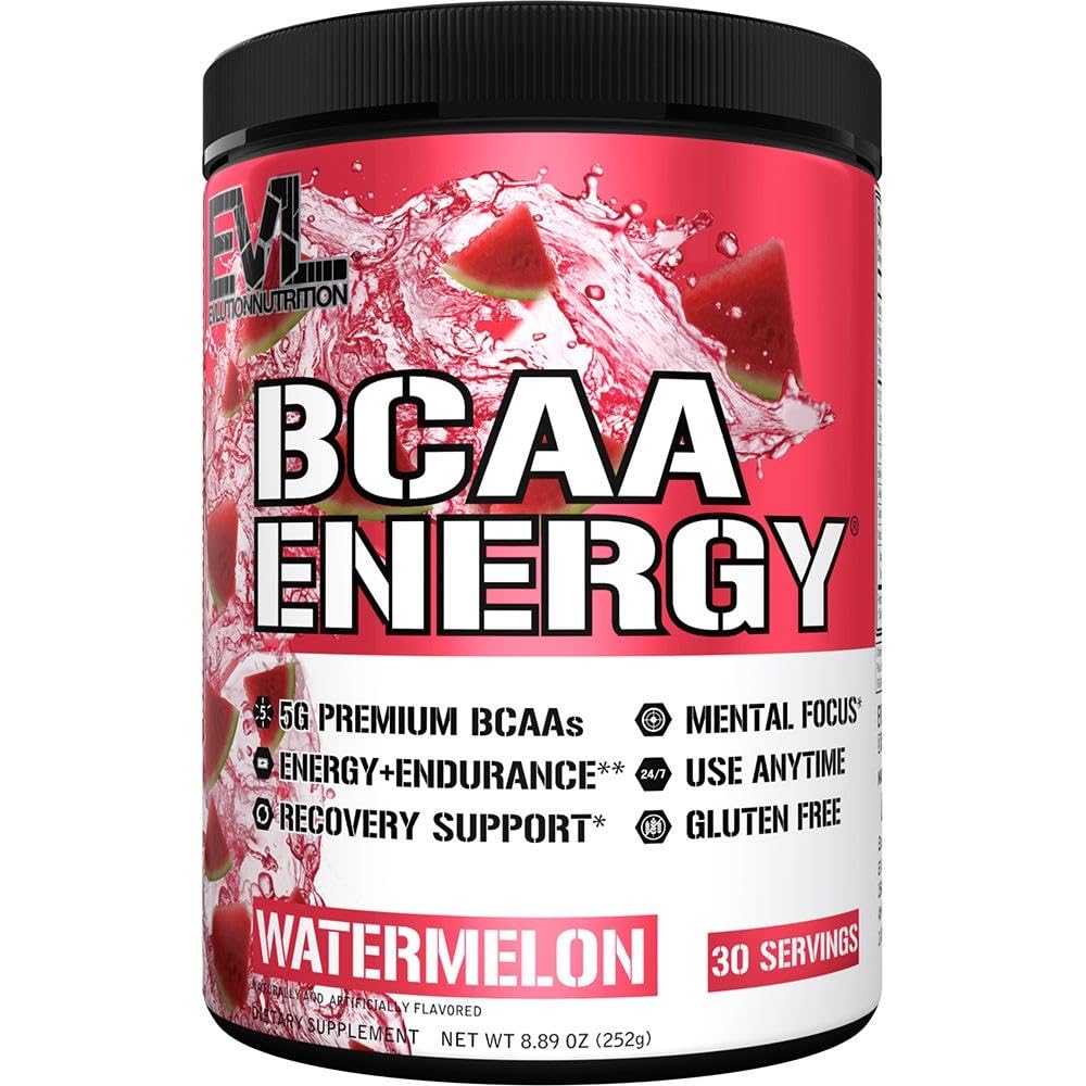 EVL BCAAs Amino Acids Powder - BCAA Energy Pre Workout Powder for Muscle Recovery Lean Growth and Endurance - Rehydrating Post Workout Recovery Drink with Natural Caffeine - Watermelon