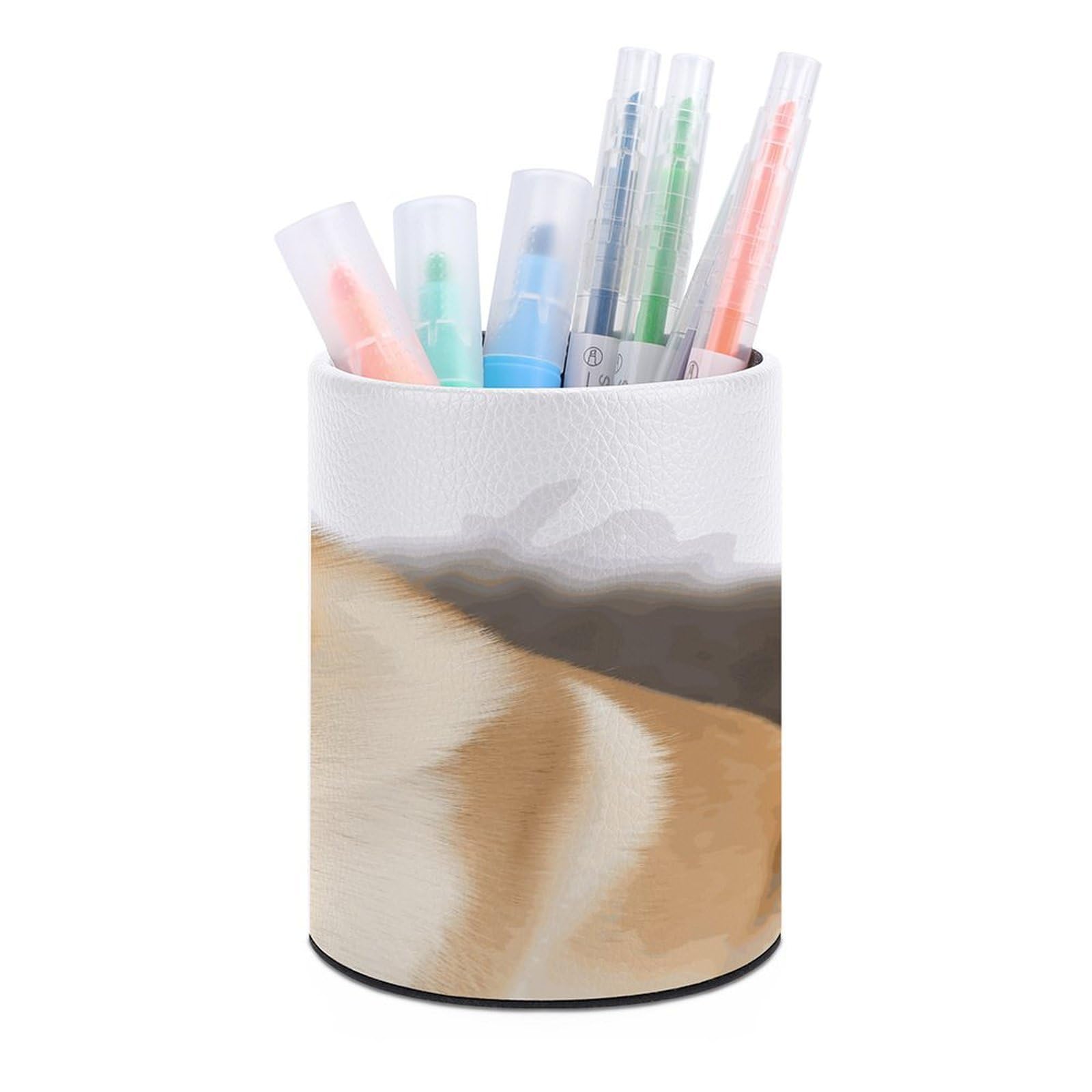 MUSM Akita Pen Holder Round PU Leather Pencil Cup Waterproof Pencil Holder for Desk Pen Cup Pen Organizer Pencil Organizer Makeup Brush Holders for Home Office Decor
