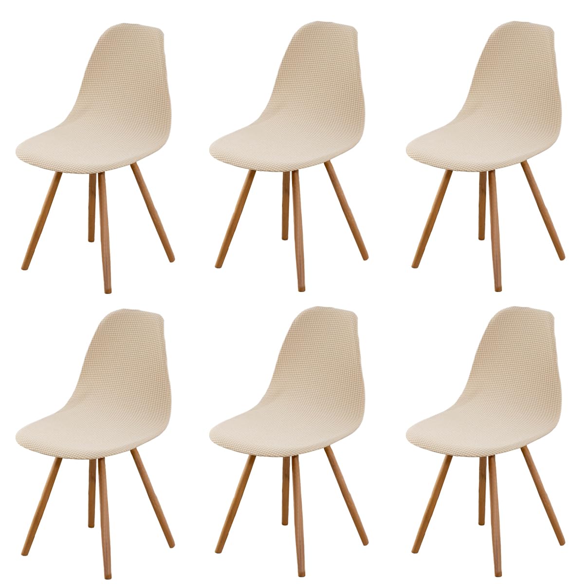 Highdi Corduroy Jacquard Scandinavian Dining Chair Covers, Nordic Style Armless Chair Slipcovers Shell Chairs Covers Removable Washable for Kitchen, Bedroom, Living Room (Beige,6 PCS)