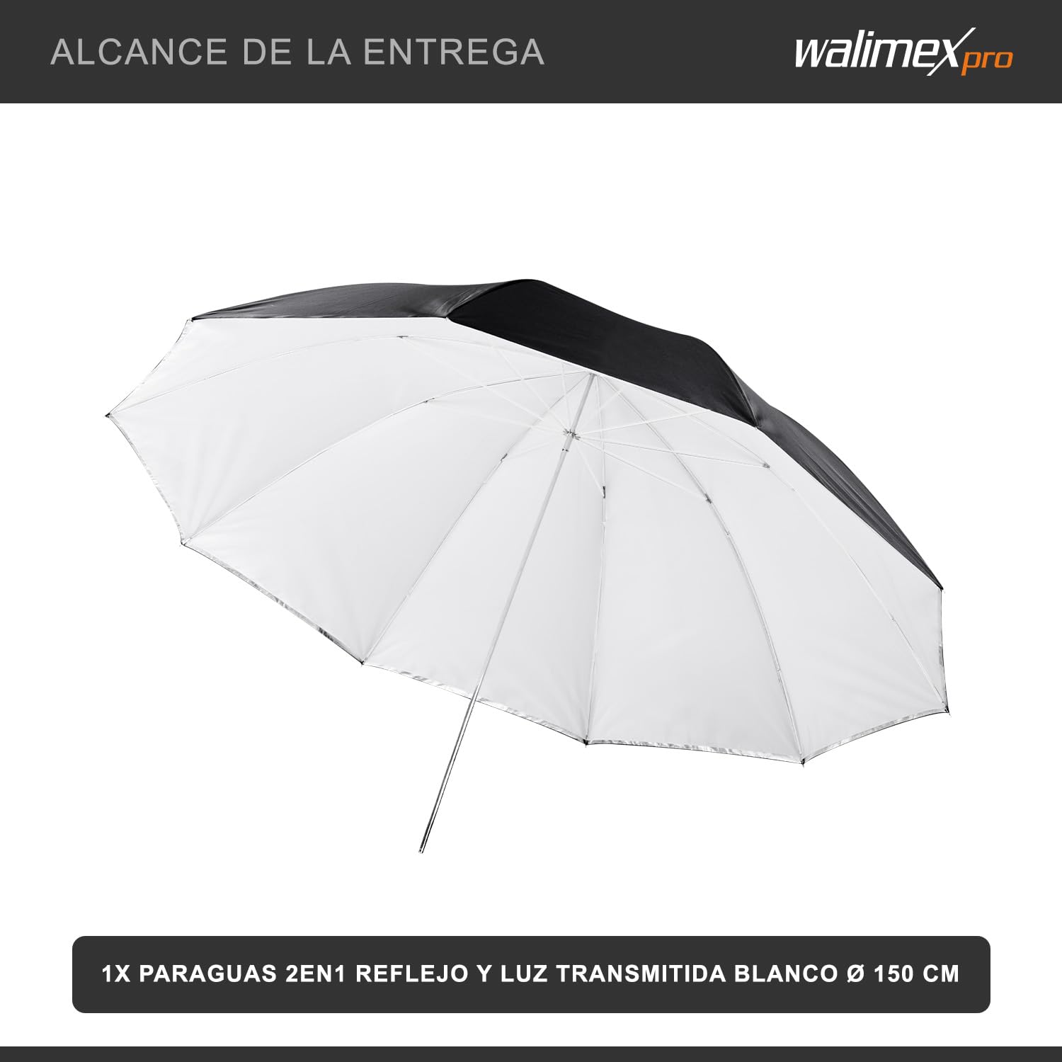 Walimex Pro - Paraguas 2 en 1 de 150 cm (Transparente y réflex), Blanco y Negro