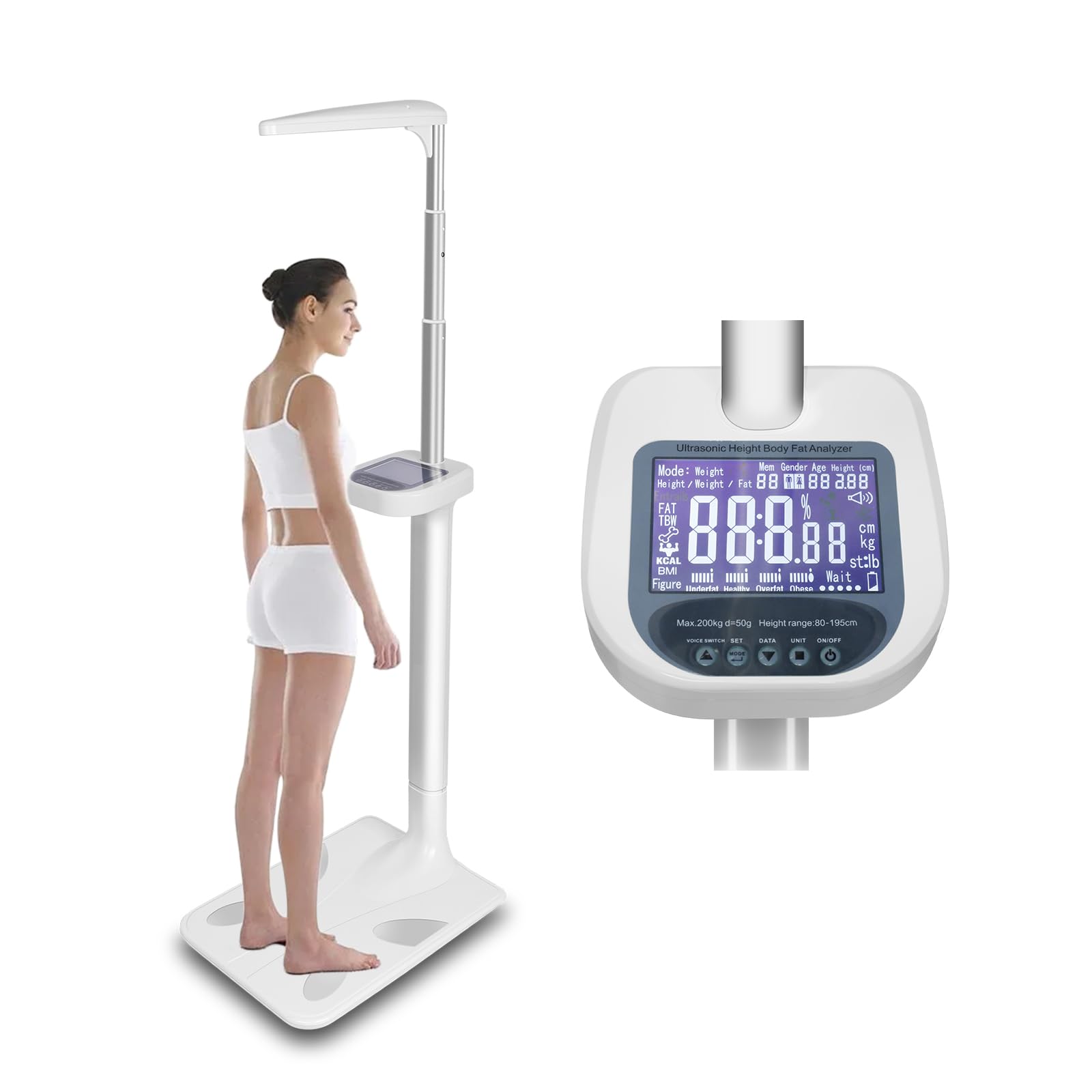 Ultrasonic Medical Digital Scale 440lb 200kg Height and Weight Scale with BMI Body Fat Measurement Smart Physician Scale
