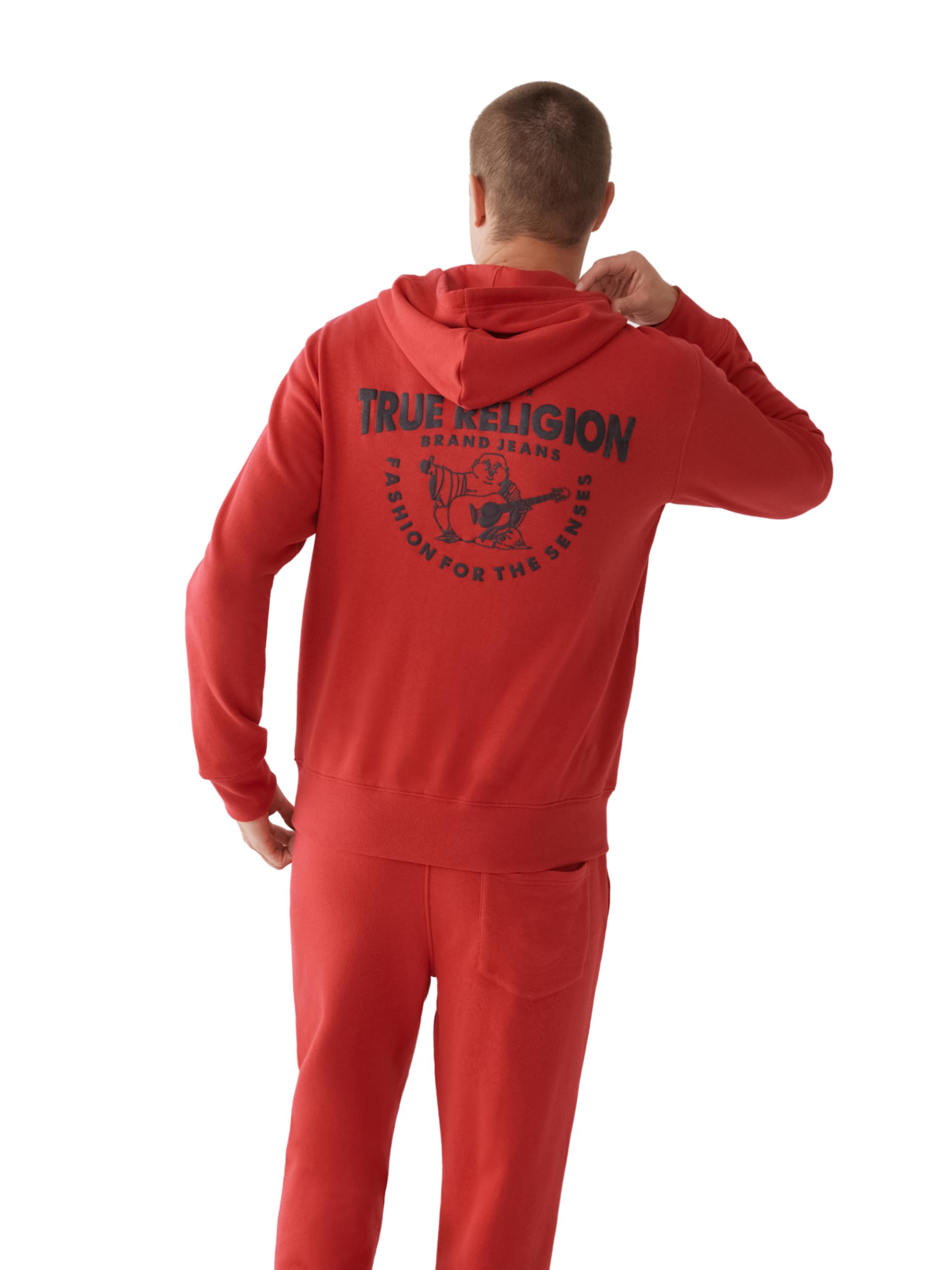 True Religion Męska bluza z kapturem z zamkiem błyskawicznym, prawdziwa czerwień, M