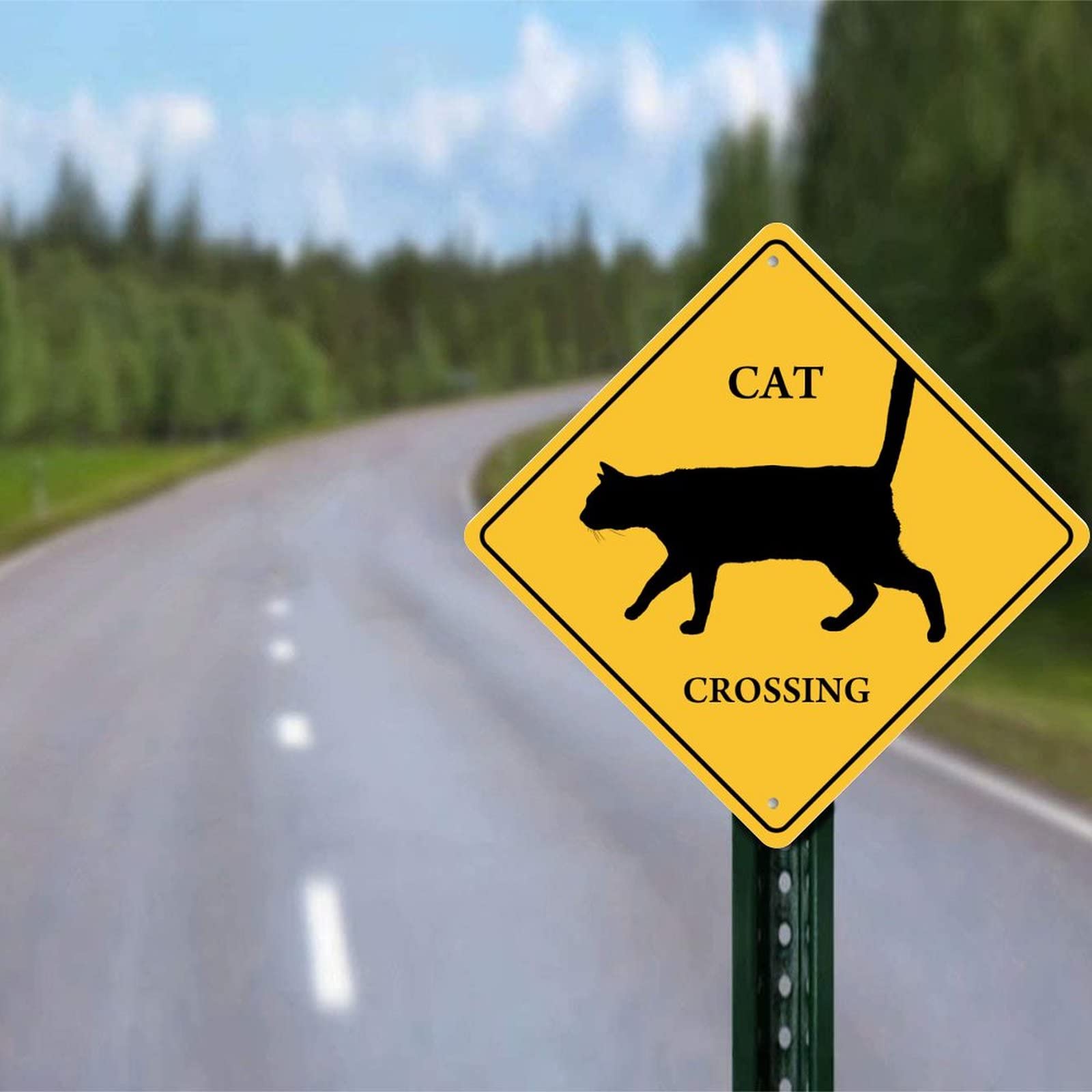 Placa de metal para gato Xing gato cruce señal de advertencia precaución cuidado con la zona de cruce de gatos resistente a la intemperie, letrero de aluminio retro para decoración de jardín de