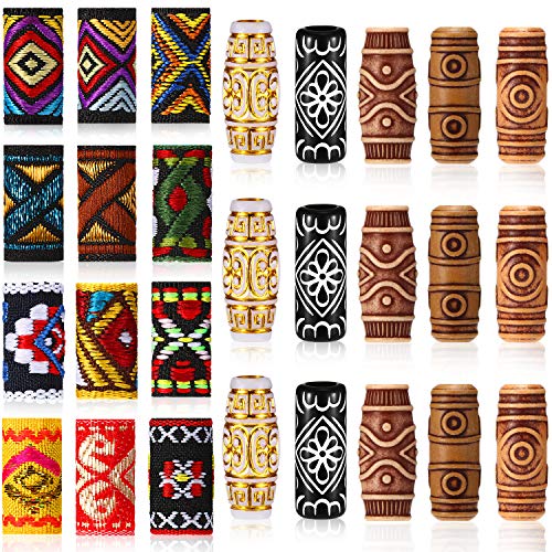27 Pieces Hair Tube Beads Fabric Dreadlocks Beads DIY Hair Braiding Beads Hair Jewelry Accessories Mixed Hair Braid Cuff Clip for Men Women Hip-Hop Style