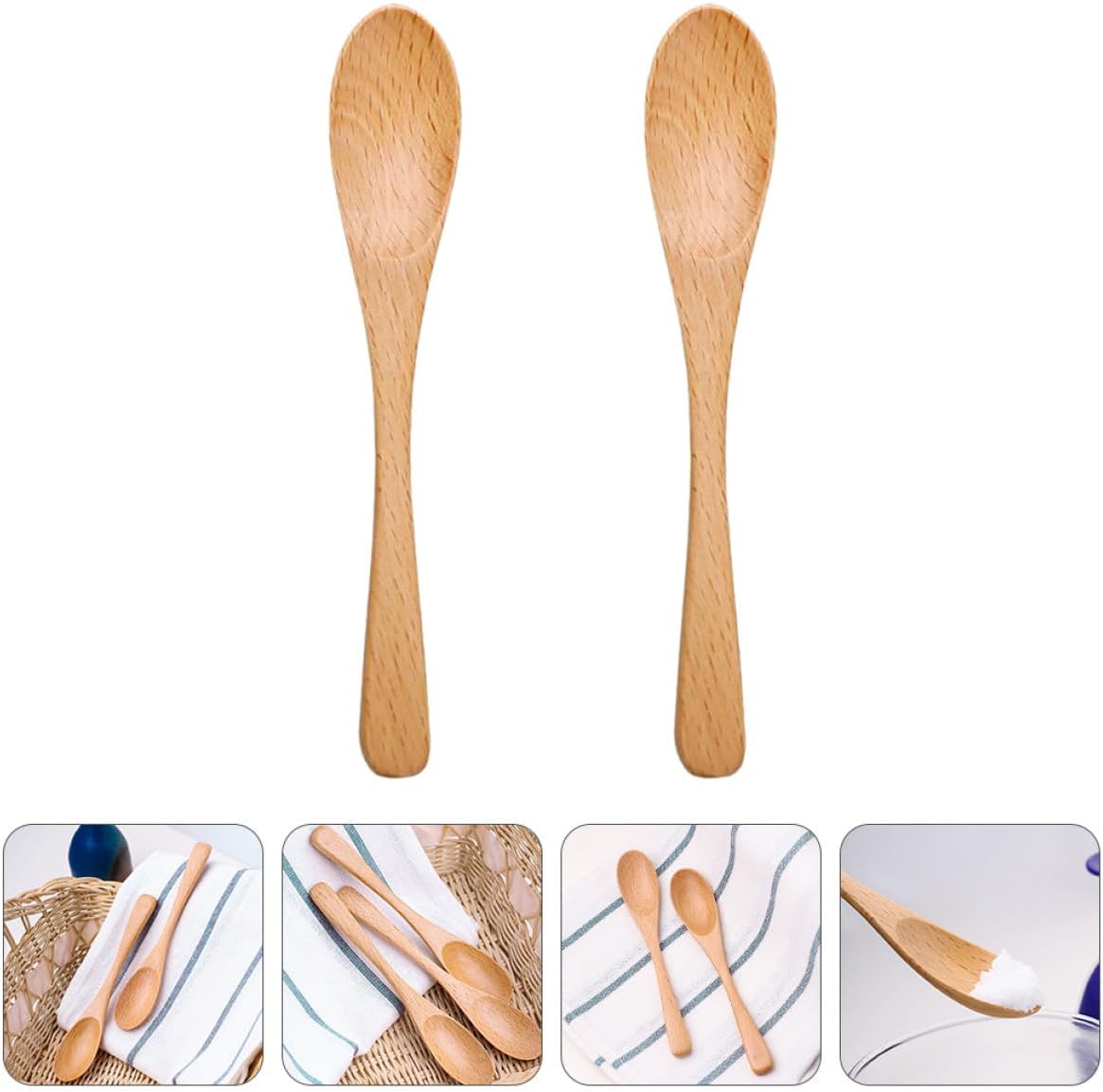 2Pcs 2Pcs Smooth Beech Wood Seasoning Spoons Food Serving Flatware Safe and Comfortable Tableware for Snacks and Meals