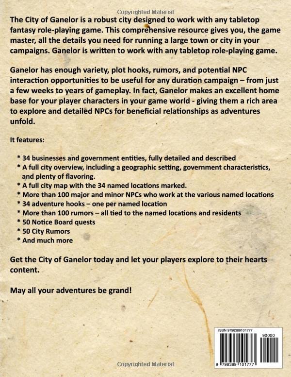 The City of Ganelor: A Comprehensive Drop-In Campaign Setting for any Fantasy Tabletop Role Playing Game (Game Master Campaign Settings) - Image 2