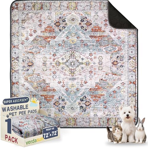 Image of Washable Pee Pads for Dogs, Reusable Puppy Potty Training Pads, Ultra-Absorbent Thick Waterproof Leak-Proof Non-Slip Pads & Mat for Crate, Playpen, Floor, Whelping & Housebreaking , 1 Pack 72 inchx72 inch