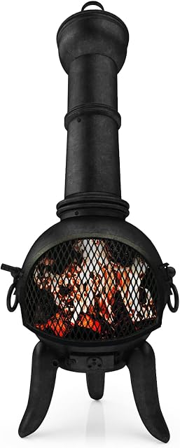 Jago® Outdoor Chiminea with Hinged Mesh Door - Cast Iron, in Vintage Design, 108 cm High, with Poker Included - Garden Stove Patio Heater Fire Pit Fireplace Charcoal Wood Burner