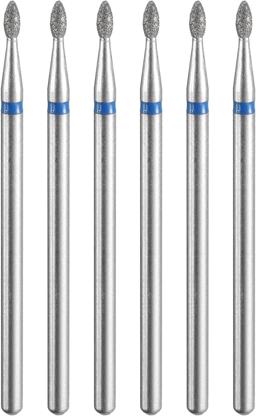 HARFINGTON 6pcs 120-140 Grits Diamond Grinding Bit 1.8mm Oval Head 2.35mm Shank 3.1.8mm Length Stone Sanding Drill Bits Rotary Tool for Ceramic Glass Nails Grinding Polishing