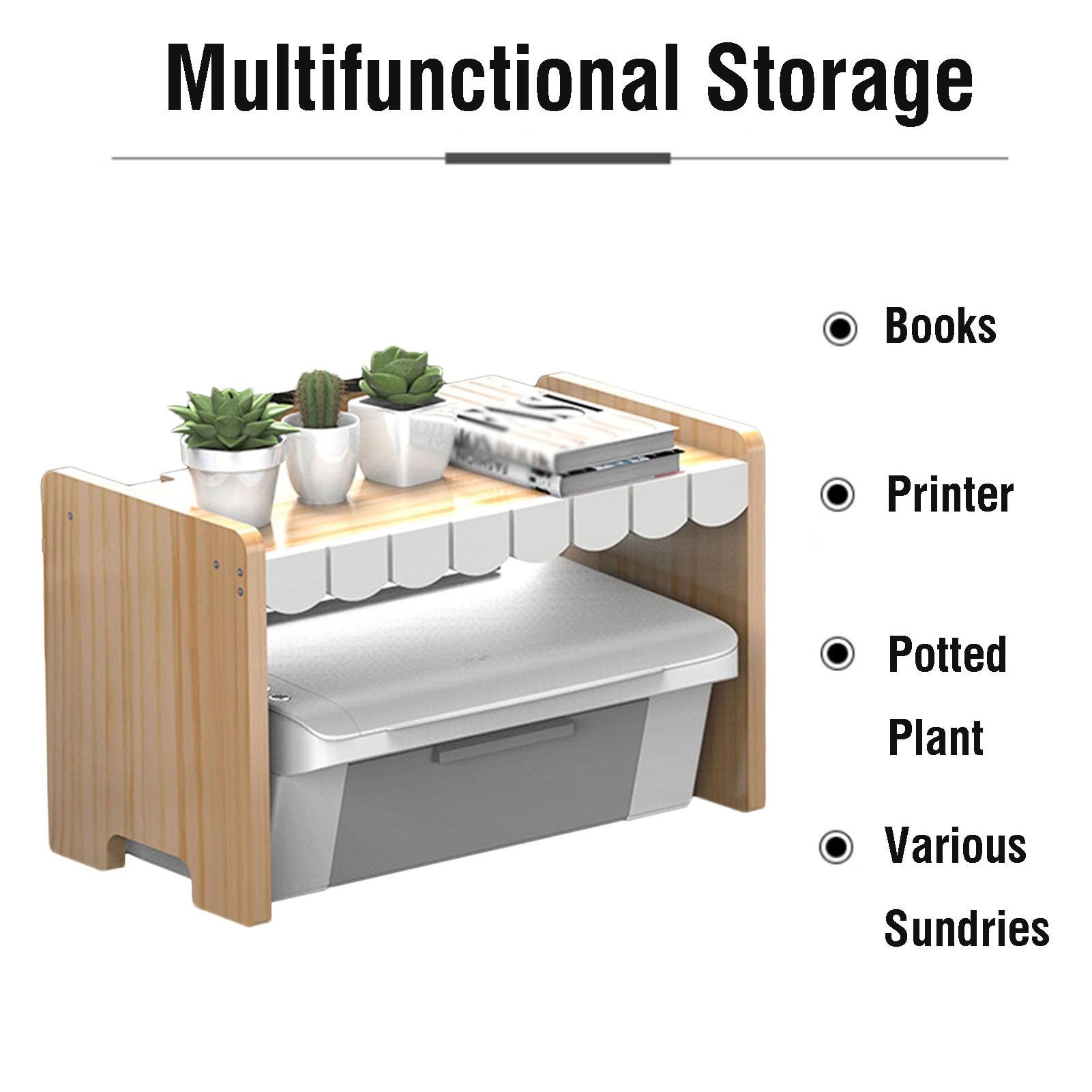 Hölzerner Druckerständer, Schreibtisch-Organizer-Aufbewahrungsregal, Mit Aufbewahrungs-Fax-Rack-Aktenständer, Geeignet for Home-Office-Faxgerät-Scanner-Dokumentenbücher (Color : White)