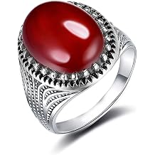 JIANGXIN Handmade Turkish Red Onyx Solitaire Oval cut Agate Unisex Cocktail Ring for Men Women
