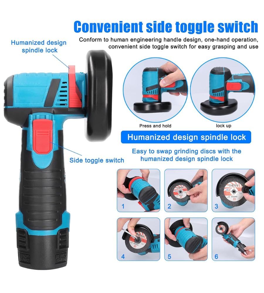 Mini Flex Smerigliatrice Angolare a Batteria 12 V Portatile Senza Filo 2 Batterie 2000 mAh e Valigetta 19500 giri/min