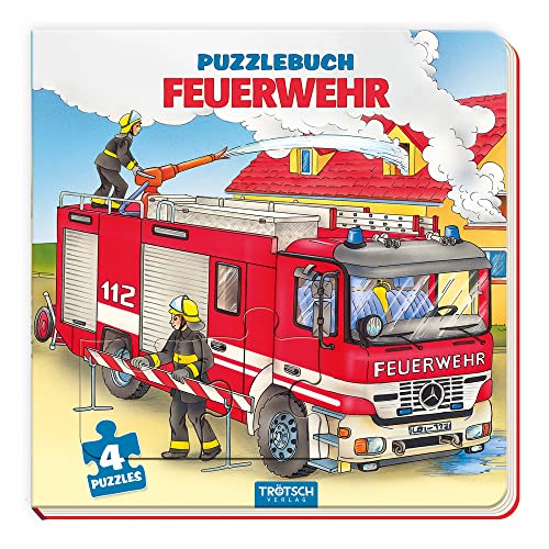 TRÖTSCH - Puzzlebuch quadratisch 'Feuerwehr' | Puzzlebuch mit 4 Feuerwehr...
