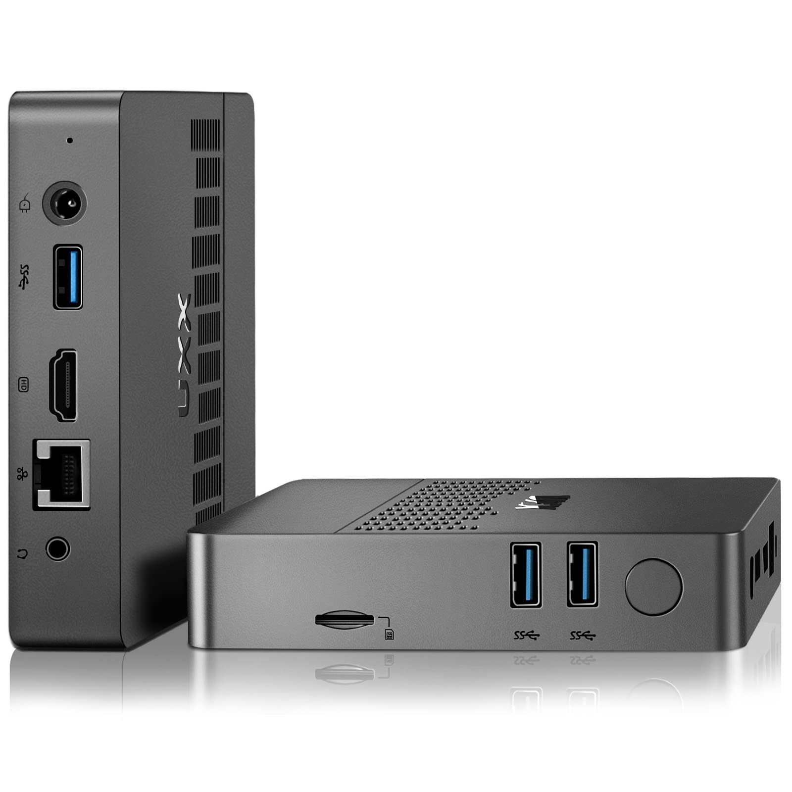 Dghrti Mini PC Supporto 512GB SSD Expansion, N3350 Desktop Computer 64GB, Small PC Gaming 4K IPS,Supporto Dual Display, BT, 2.4G/5G WiFi, USB 3.0 -Grigio