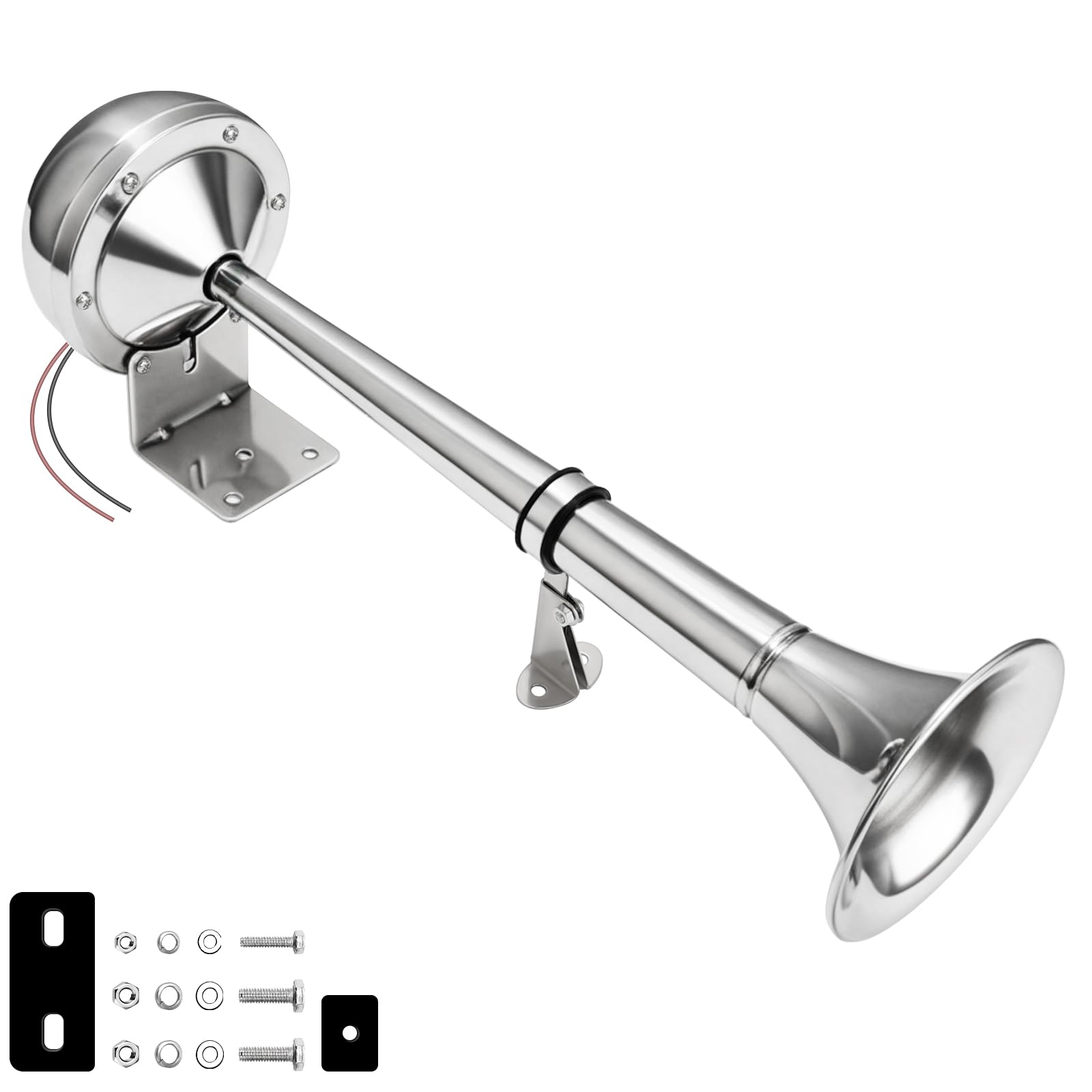 AOLIHAN Boat Marine Single Trumpet Horn 12V Electric Stainless Steel Horn for Boats Ship Sailboat Yacht Off-Road Vehicle Truck SUV RV Vans Touring Car (silver single tone)