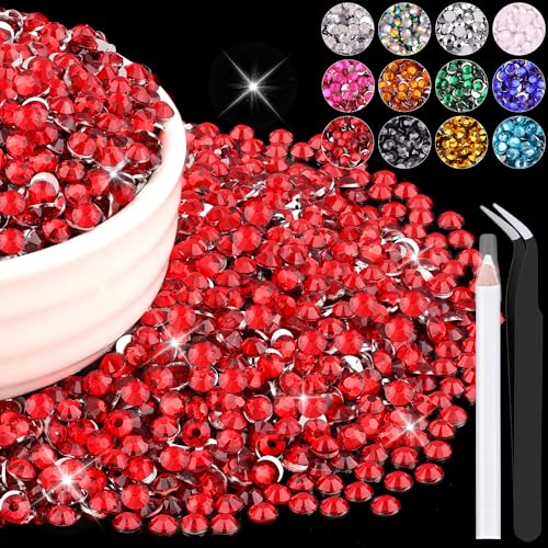 6000PCS 4mm Resin Rhinestones Bulk for Crafting (Red) Flatback Bedazzling Crystals for Crafts DIY Nail Decoration Gems Charms for Tumbler Shoes Clothing Fabric with Pickup Pen and Tweezers