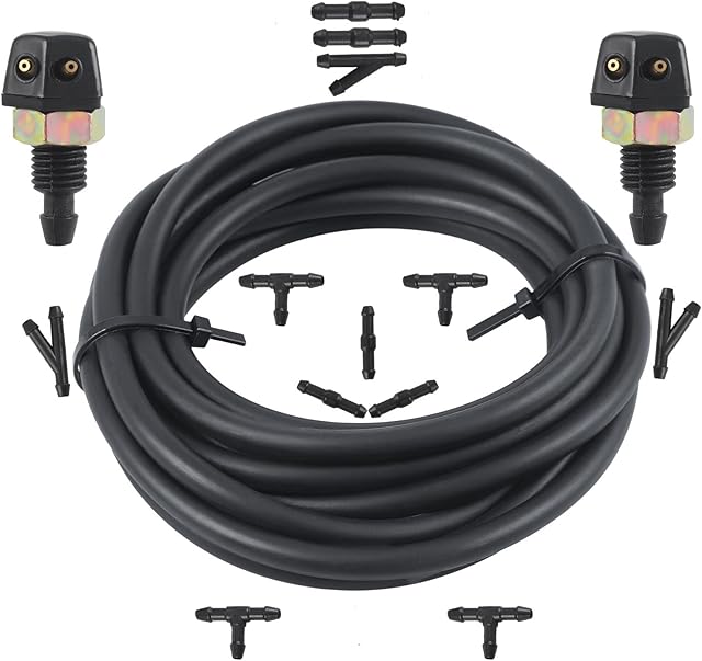 CarBole 3m Windshield Wiper Hose Kit + Front Windshield Washer Nozzles, Universal Windscreen Washer Hose, Windshield Washer Fluid Hose with 15Pcs Hose Connector