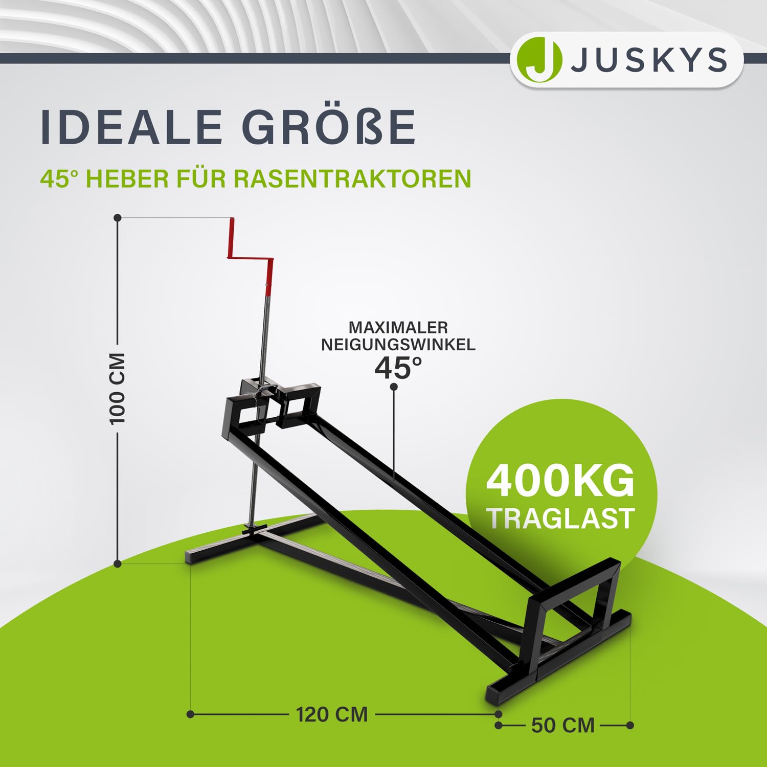 Juskys Rasentraktorheber bis 400 kg 45° Hebebühne für Rasenmäher Aufsitzmäher Schwarz