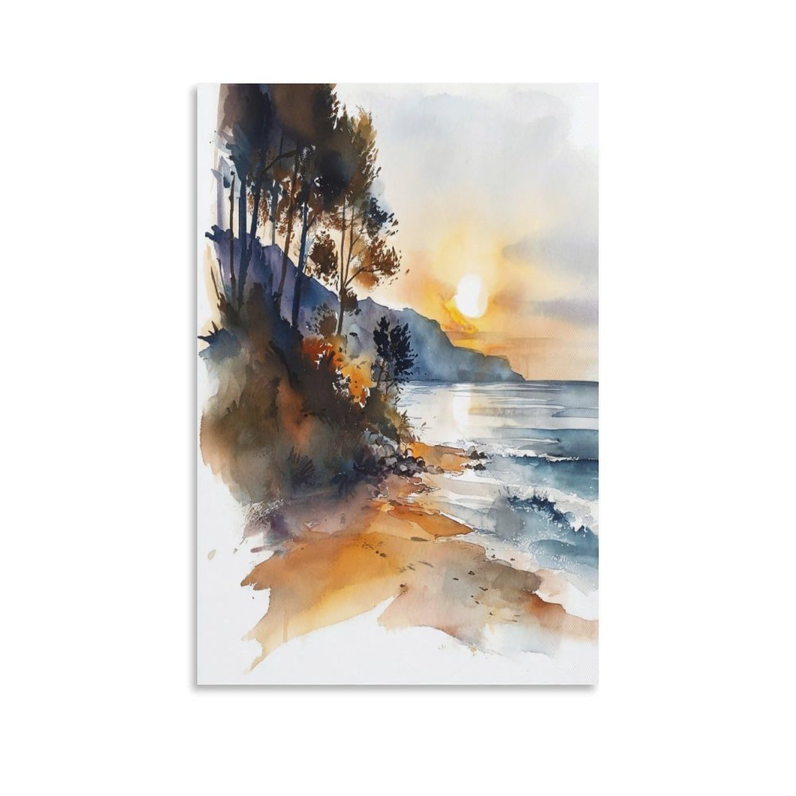XWYMXZ Lake Michigan Watercolor Painting 16x24inch(40x60cm) Vintage Travel Poster Watercolor Canvas Art