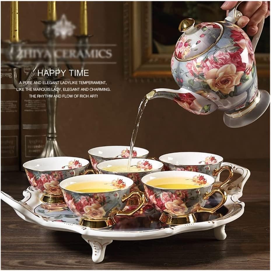 Classical Rose European Bone China Coffee Set Home Afternoon Tea Set Ceramic Coffee Cup and Tea Cup Gift Box