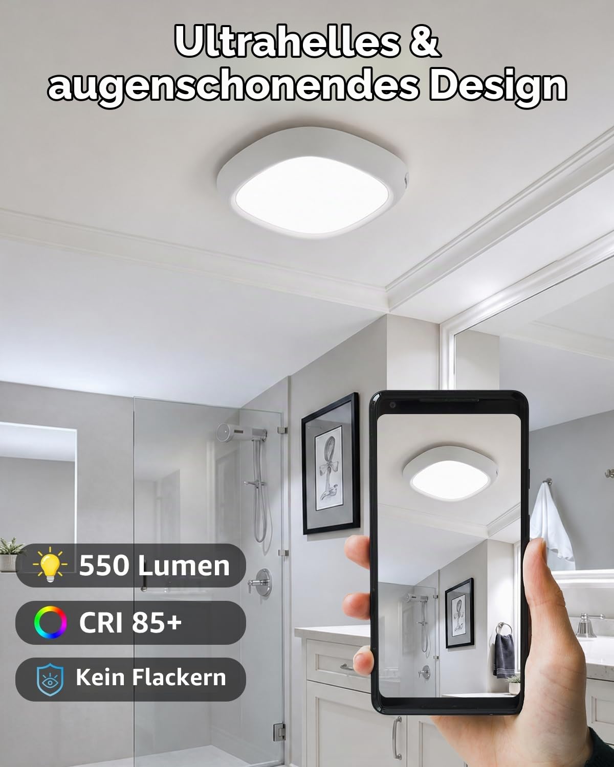 Akku Deckenlampe mit Bewegungsmelder, RGB Dusche Lampe Wasserdicht | 12000mAh, USB Aufladbar, Kellerlampe Ohne Strom, Kabellose Deckenleuchte mit Batterie und Fernbedienung für Innen Garage Bad