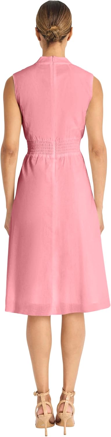 Maggy London Womens Women's Semi Sheer Overlay Empire Waist Midi - Pleated V Neck Sleeveless - Wedding Guest Dress - Image 2