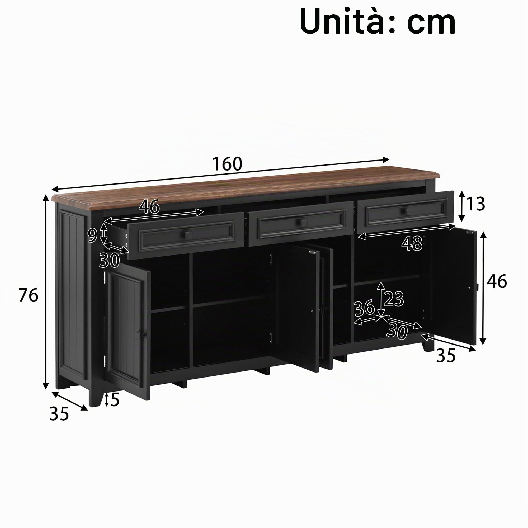 Wiuzo Modern and Simple Credenza moderna per armadio e credenza a buffet per soggiorno, 160 L x 35 B x 76 H (credenza)