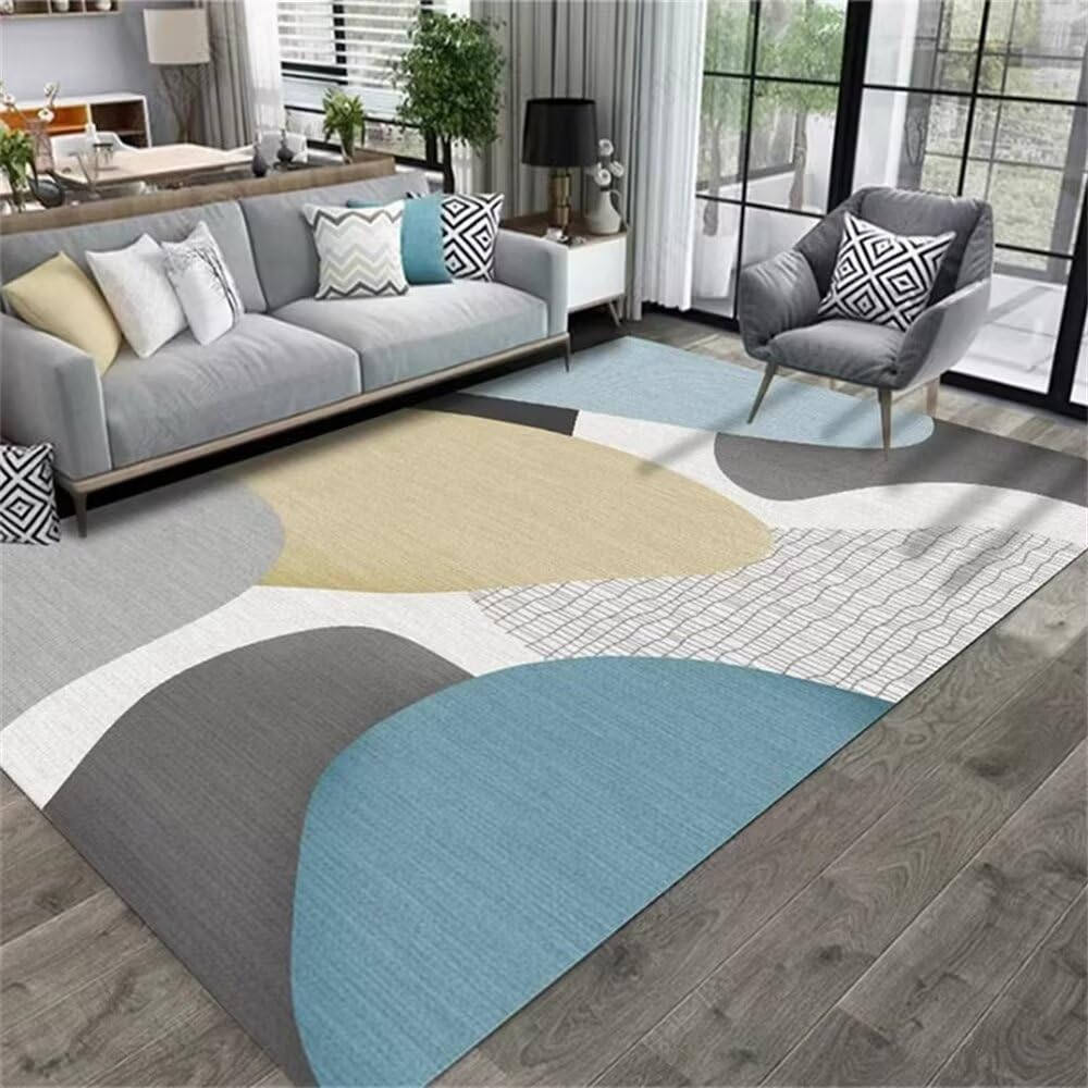 Tapis de chambre garçon jaune et gris 130x190 idéal pour espace de jeu ado