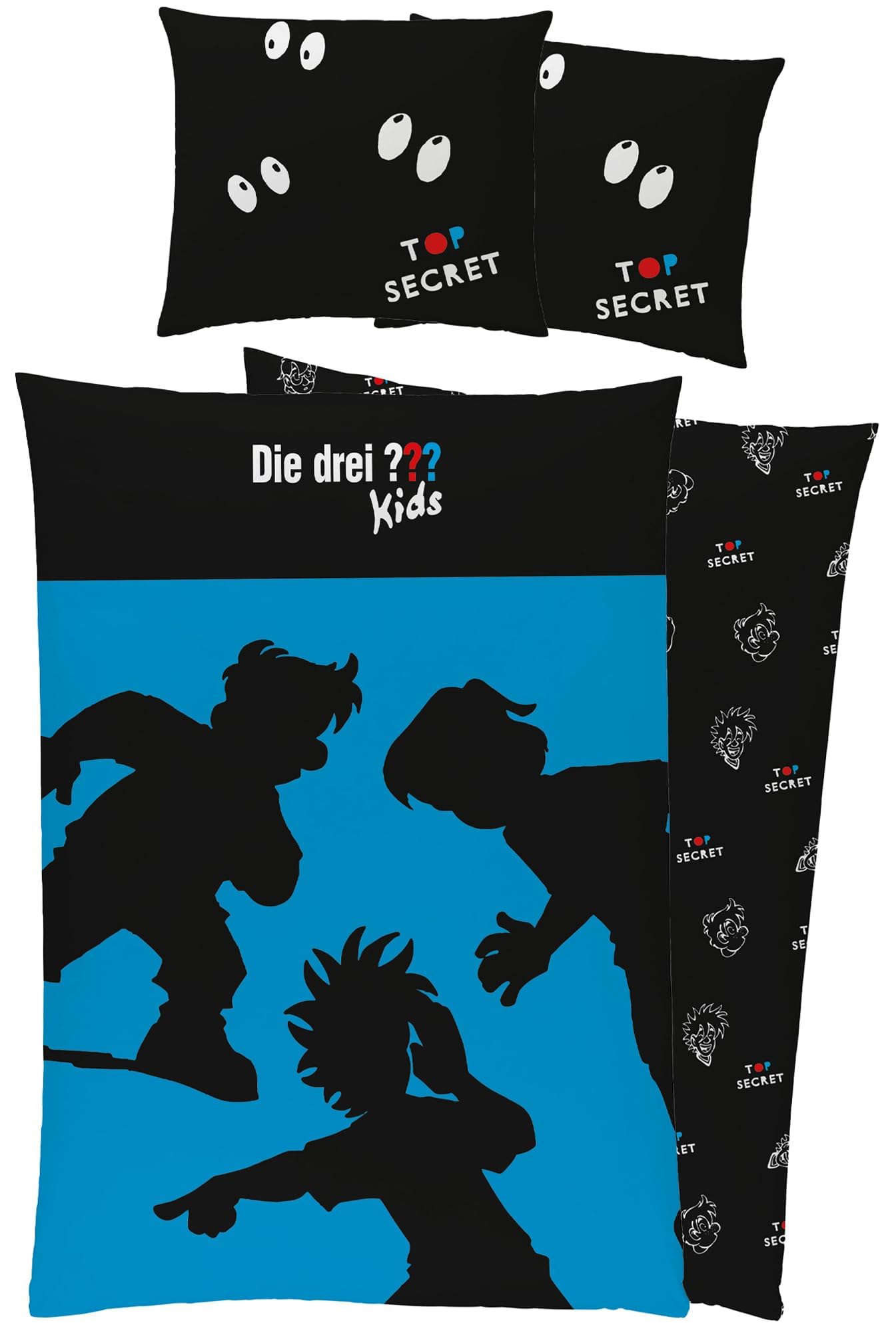 TexIdea Die DREI Fragezeichen Bettwäsche-Set - 135x200cm + 80x80cm, 100% Baumwolle