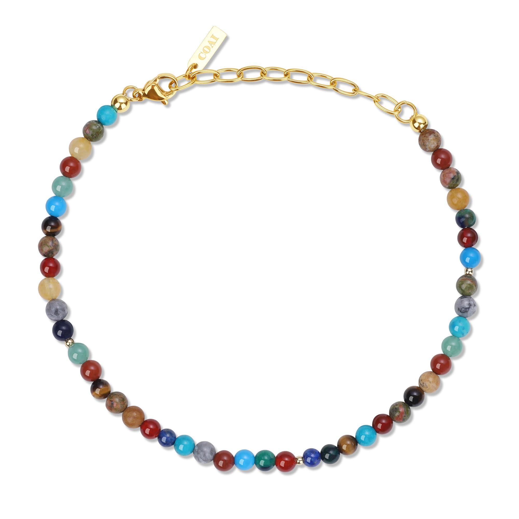 Tobillera de piedras chakras ajustable COAI con cuentas de minerales naturales 7