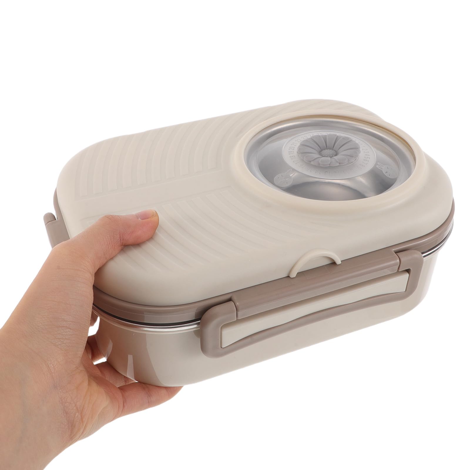 Alipis Auslaufsichere Bento Lunchbox aus Edelstahl mit 3 Fächern | Beige, 1 Satz, Pp Details, Inklusive Stäbchen, Löffel und Suppenschüssel