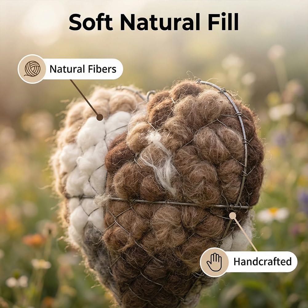 Alpaka Wolle Für Vögel - Handgefertigtes Herzförmige Zupfherz Alpakawolle-Spender Für Vögel, Nachfüllbares Vogelhaus Nistkasten, Nistmaterial Für Vögels, Unterschlupf Nistmaterial Für Vögels (1Pc) - 4