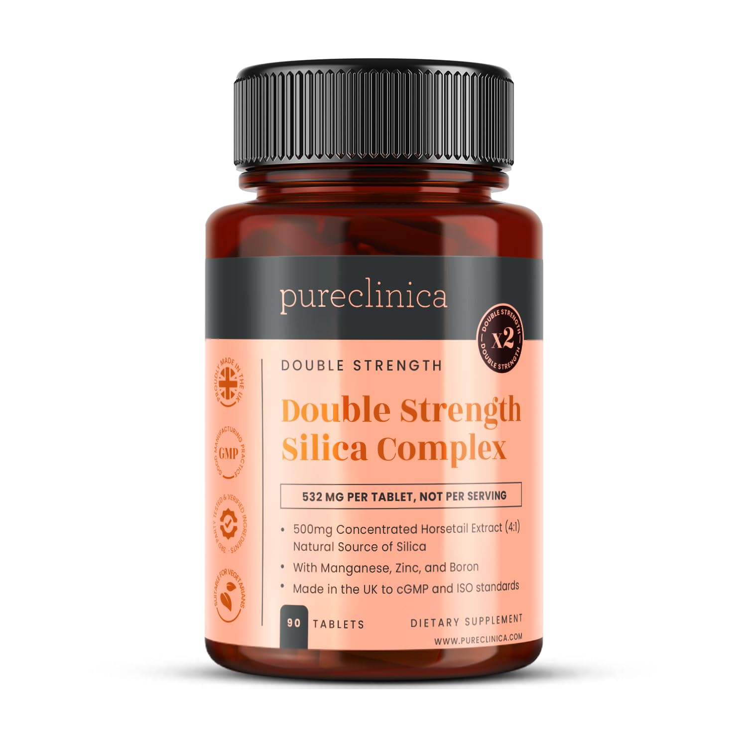 Compuesto de Silicio Doble Potencia - ¡Suministro de 3 meses! (500mg Extracto cola de caballo x 90 comprimidos)