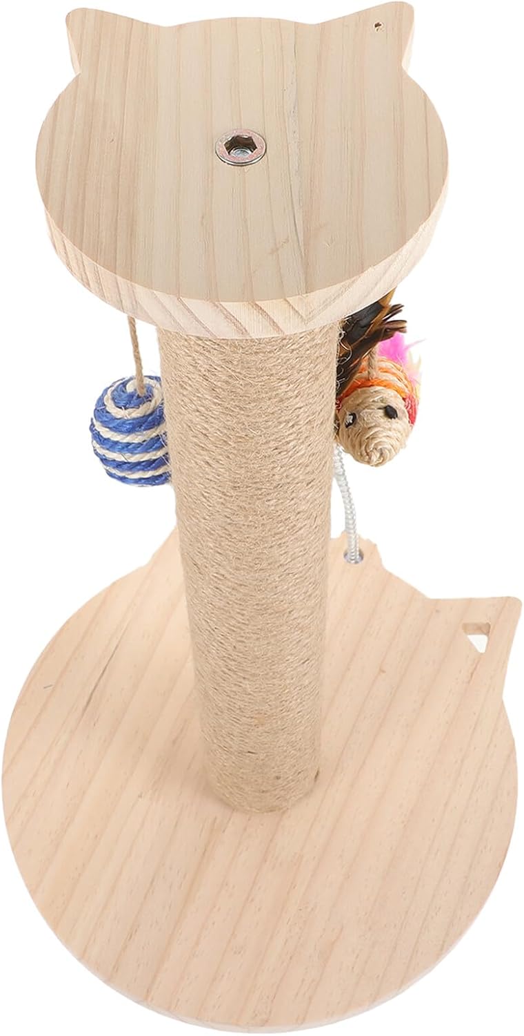 Cat Scratching Post Sisal Hemp Solid Wood Sturdy Indoor Scratcher Pole for Cats with Teaser Suitable for Kitten Random Color