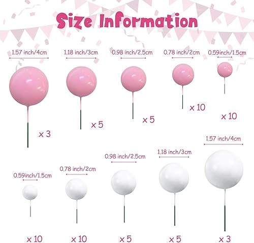 Miniatura 8 de 66 piezas de mini globos para decoración de tartas, bolas de perlas de imitación, palillos para tartas, decoración de pasteles para cumpleaños,