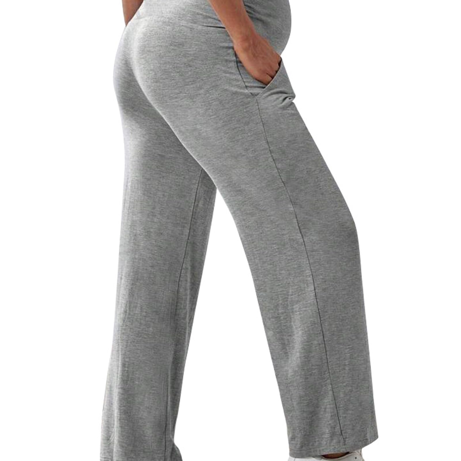 Generisch Umstandshose Damen Umstandsmode Lang Schwangerschaftshose mit Verstellbarer Bund Breite Gerade Bein Schwangerschaft Hosen mit Taschen Sommer Casual Lose Schwangere Schlafanzug Freizeithose